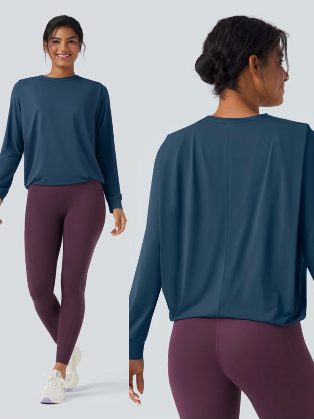 Halara Round Neck Long Sleeve Ruched Yoga Top
